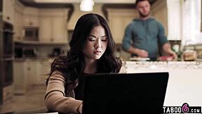 Asian teen Lulu Chu overhears MILF Slimthick Vic having sex with roommate Seth Gamble