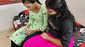 Best threesome sex with Komal and Neha in a furious fuck in the room.