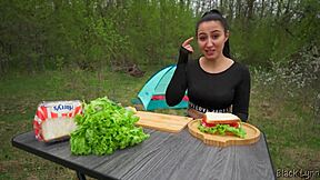 Hey, hungry stranger, suck my dick for this sandwich, he says in pov.