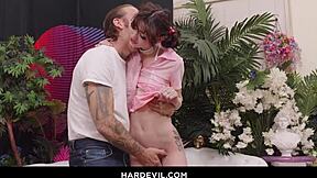 cute tattooed brunette slut dominated with big cock