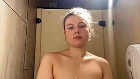 Young BBW masturbates with anal plug in public close up