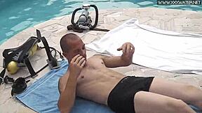 hot blowjob by the poolside with wet pussy