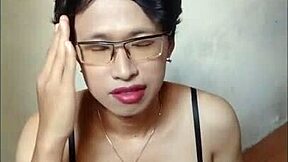 amateur shemale in black bra and stockings, are you cumming on handkerchief?!