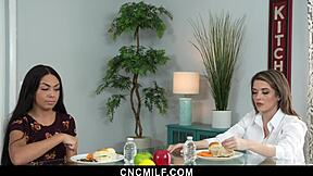 Stepmom And Stepsis Bent Over For Stepson's Freeuse In Threesome