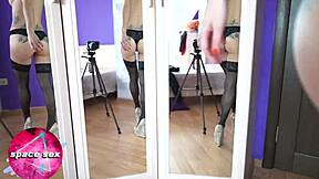 Watch This Teen Finger Her Pussy To Orgasm In Stockings!