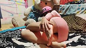 barely haloed and fully tempting petite teen uses dildo and toys for solo orgasm and squirting