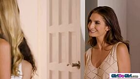 Teen Licks Tutor's Hairy Pussy Under Table!