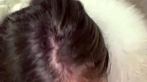 That hot babe gives an amazing POV blowjob with her big tits