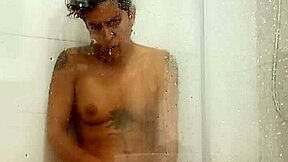 Hot teen gets super horny in the shower playing with her dildo!