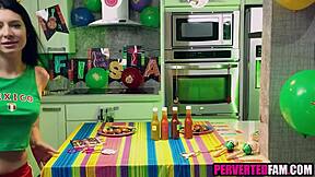 Stepbrother and stepsister threesome on cinco de mayo.