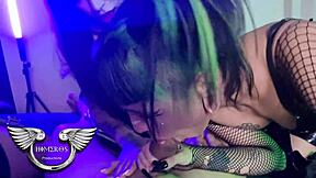 Daughter's friends return from party and suck my big cock in sheer red