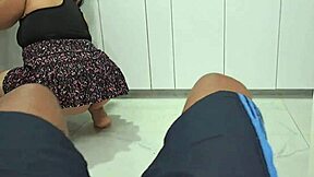 Stepson fucking his stepmother's pussy in the kitchen