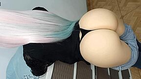 Horny stepdaughter shows big virgin ass in jeans, lifts it for huge thick cock in anal sex