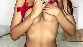 Petite girl sucks dildo cums hard