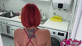 hot redhead cougar albaan bends over for stepsons best friend, she wants it alll