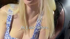 fucked busty blonde in car, cum on her face.