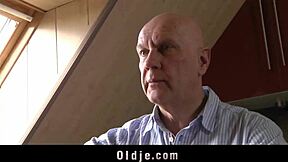 the pervert older guy bends over the young mini blonde and fucks her doggystyle, licking her pussy and sucking until he cums all over