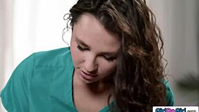 Busty Redhead MILF Has Petite Masseuse Rub Her Pussy