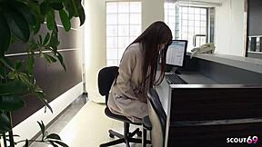 japanese secretary talks to suck by old boss at public toilet