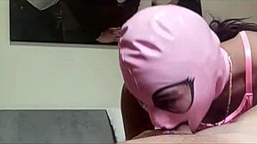 The perfect milf gives blowjob in fishnet stockings and high heels, swallows cum