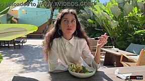 i asked a friend to cum on my face in a cafe so i could eat food with sperm - public cumwalk