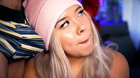 Look at this blonde playing with and sucking a small cock until it's hard