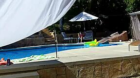 Lexi Bloom tied up by pool gets hard fuck and cum facial