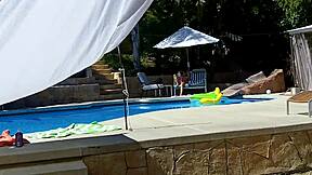 Lexi Bloom tied up by pool gets hard fuck and cum facial