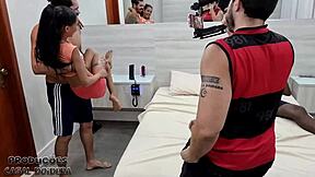 Behind the scenes with young Karolzinha cumming hard from two cocks in her pussy at the same time in October 2022.