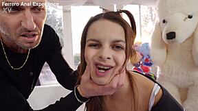 Pretty Italian teen Bambolina tries first anal, drinks pee in rough gaping session.