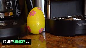 Gorgeous babe plays dirty games with stepparents during Easter