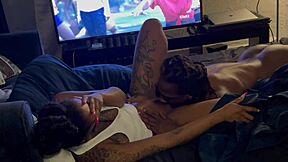I watch loyalty suck all the cum from her ebony pussy during foreplay