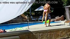 Lexi Bloom tied up by pool gets hard fuck and cum facial