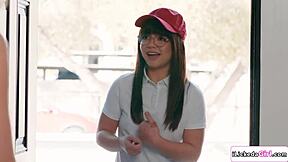 Petite Delivery Crew Has Threesome With Lesbian Teens Shaved Pussy Cunilingus Face Sitting