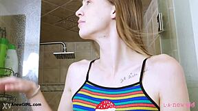 tall skinny model relaxes in sensual bath during photoshoot