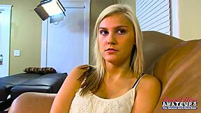 Horny blonde coeds sucking and sharing a cock