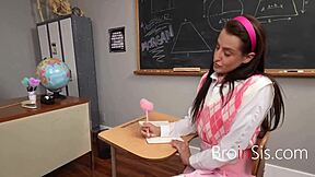 teacher and student step siblings do threesome in classroom