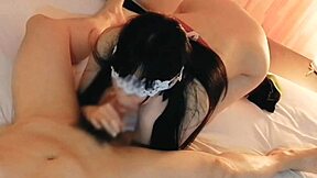 red sexy lingerie busty beauty gives blowjob, cums in mouth. home made amateur kawasaki jk