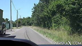 Mariskax Caroline gets blindfolded and double dicked in reality threesome.