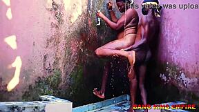 Oh no, caught in hardcore sex with ebony stepsister in grandma's bathroom!