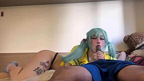 Brazilian Hatsune Miku gives deepthroat blowjob backstage