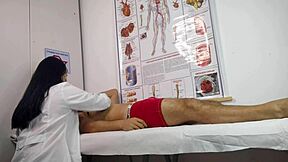 patient gets excited in front of the nurse during workout