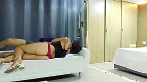 Pretty big ass in black dress gets fucked on couch