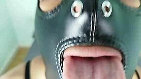 Petty Bdsm Slut In Leather Mask Deepthroats Cock With Slapping And Spitting!