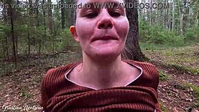 russian couple's unexpected blowjob in forest
