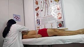 patient gets excited in front of the nurse during workout