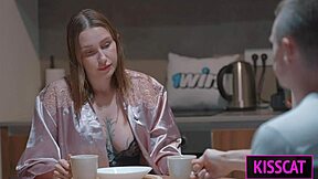 Step son gropes step mom's tits in bed, then she rides him cowgirl