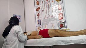 patient gets excited in front of the nurse during workout