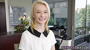 Tiny Blonde Gets Cummed On Her Small Tits!