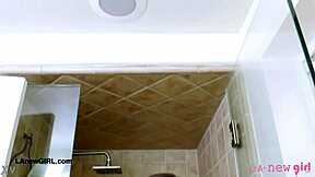 Fierce brunette bombshell took a shower after casting